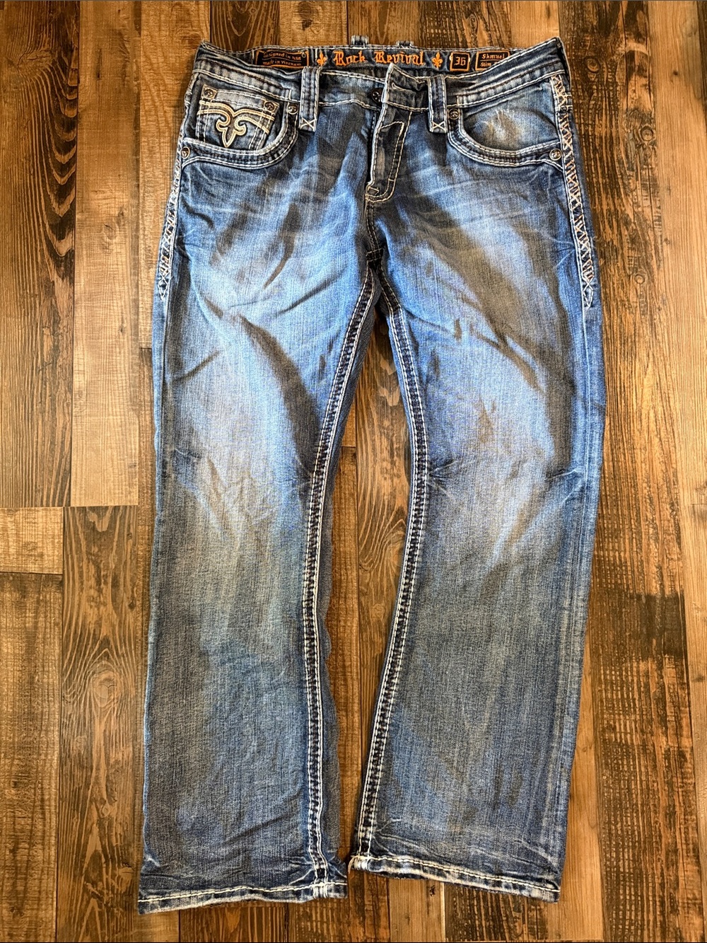 Rock Revival Men's Slim boot 36 jeans Shmuel Embroidered Pocket Detail